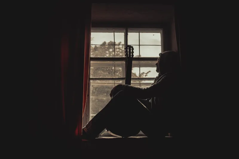 Man, window, guitar, human