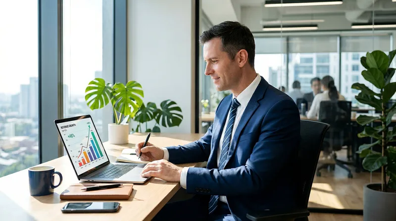 Businessman, office, computer, meeting