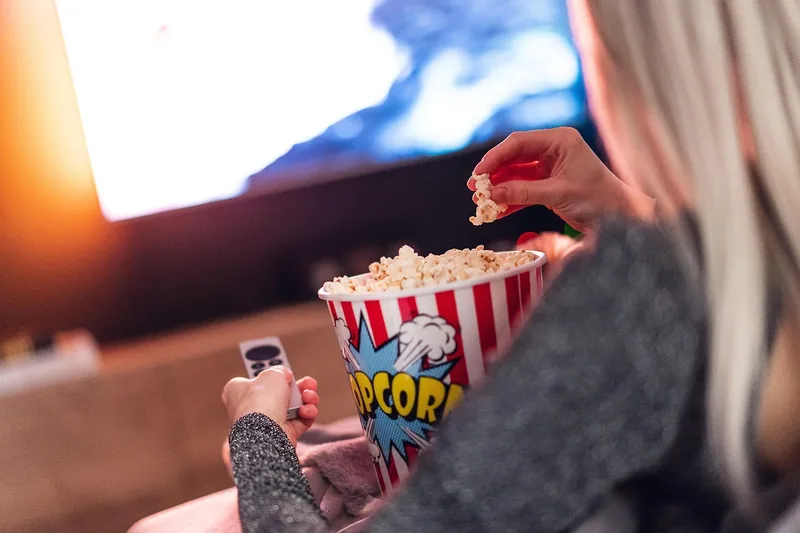 Popcorn, girl, food, eating