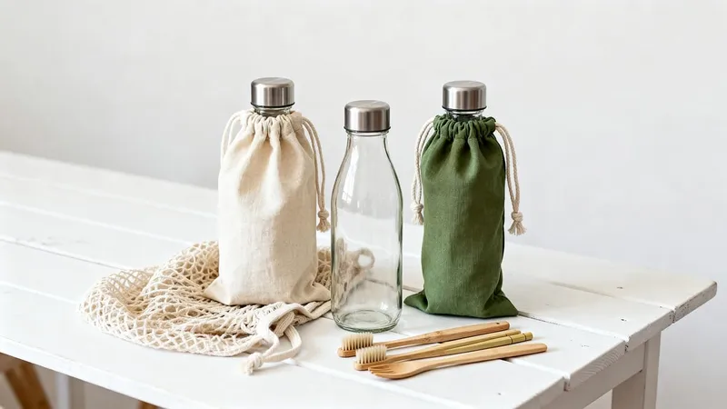 Eco-friendly, cloth bag, wooden toothbrushes, glass bottle