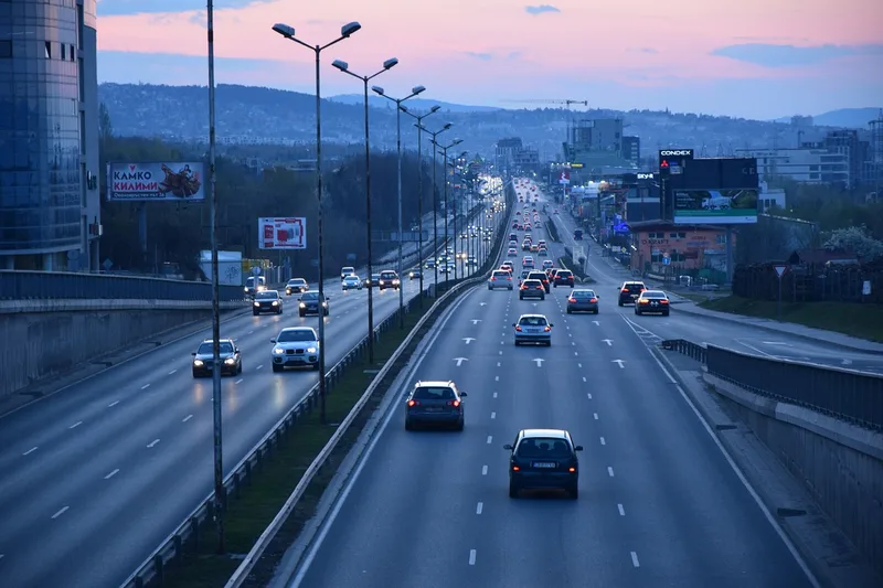 Highway, city, nature, cars