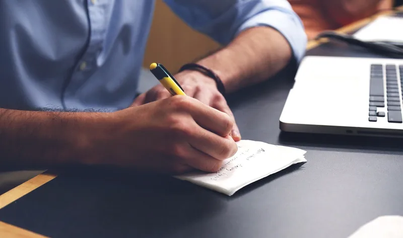 Man, write, plan, desk