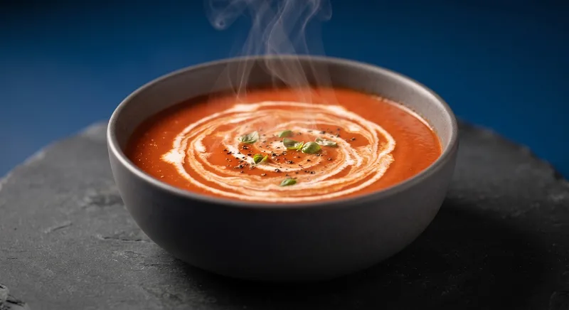 Tomato soup, cream soup, basil, gourmet