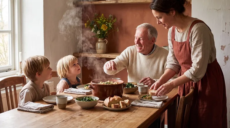 Family, dinner, grandfather, beautiful flowers