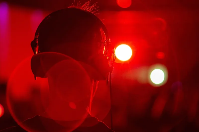 Headphones, man, light, music