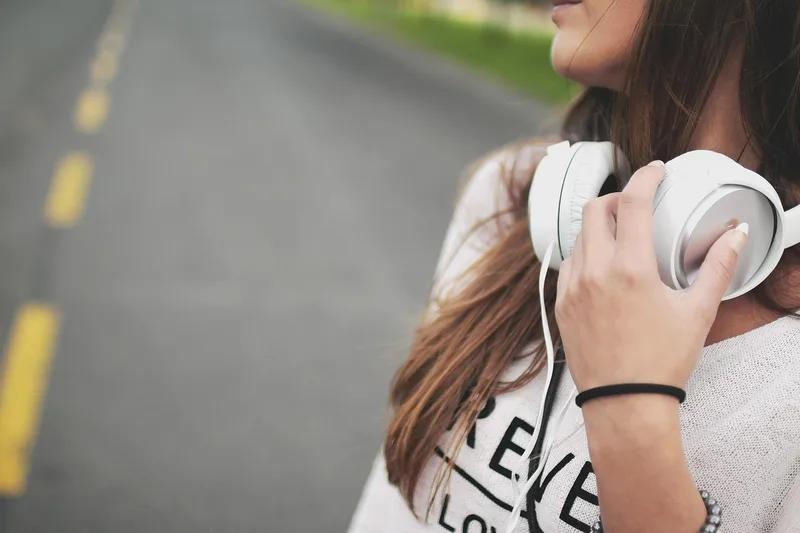 Girl, music, headphones, young