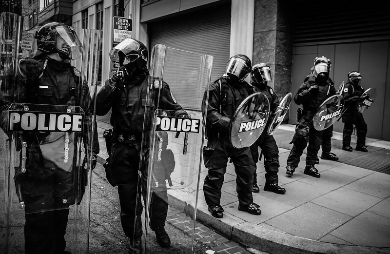 People, police, protest, shield