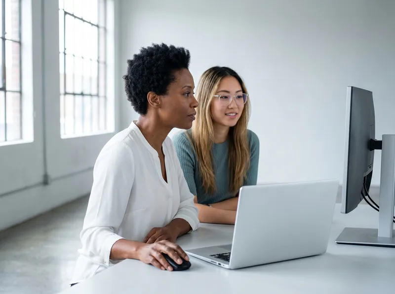 Collaboration, teamwork, computer, women