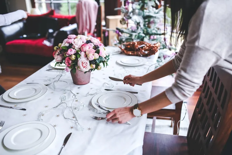 Table setting, flower background, table, preparing