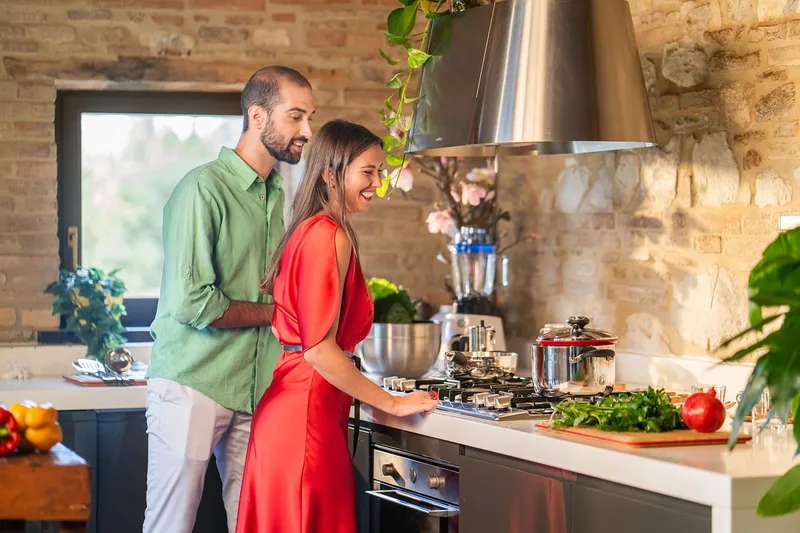 Couple, cooking, kitchen, food