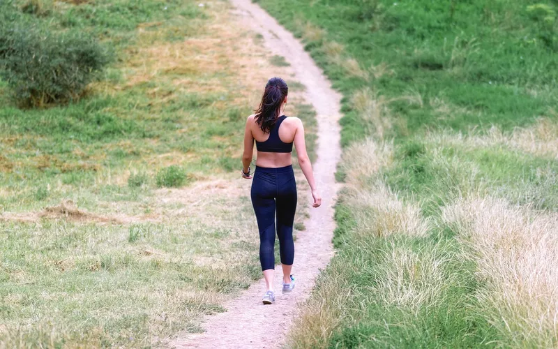 Woman, walking, hike, path