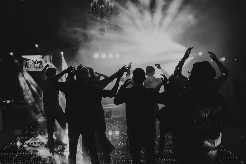 Black and white, people, night, party